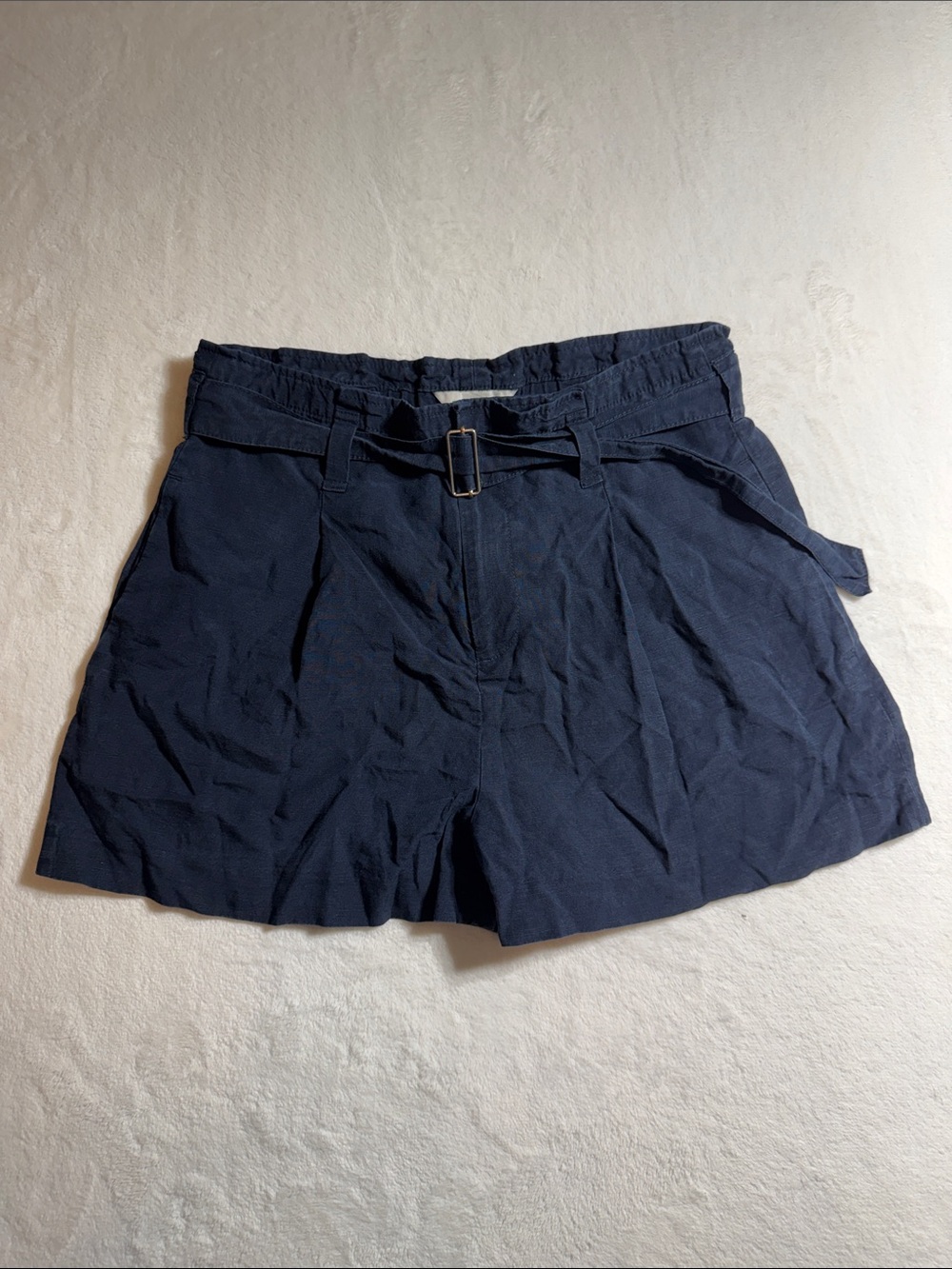 Club Monaco Navy Linen Blend Shorts with Belt